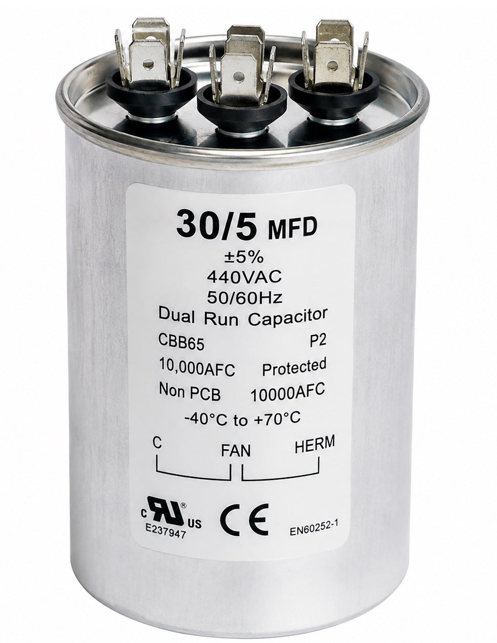 30/5 MFD 440V Round Dual Run Capacitor